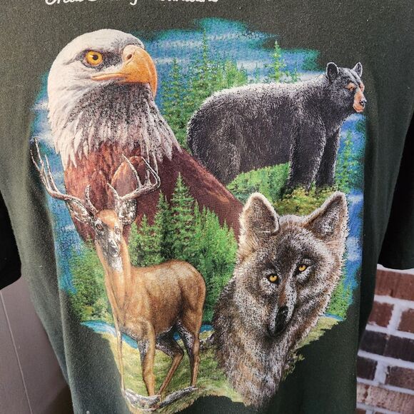 Great Smoky Mountains T-Shirt Sz XL Whitetail Deer Wolf Black Bear Eagle USA - Picture 2 of 11